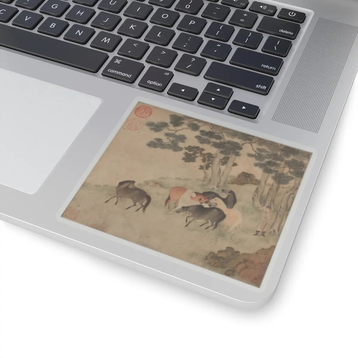 Unidentified artist - Horses in Landscape with Attendant - unknown - STICKER Vinyl Kiss-Cut Decal