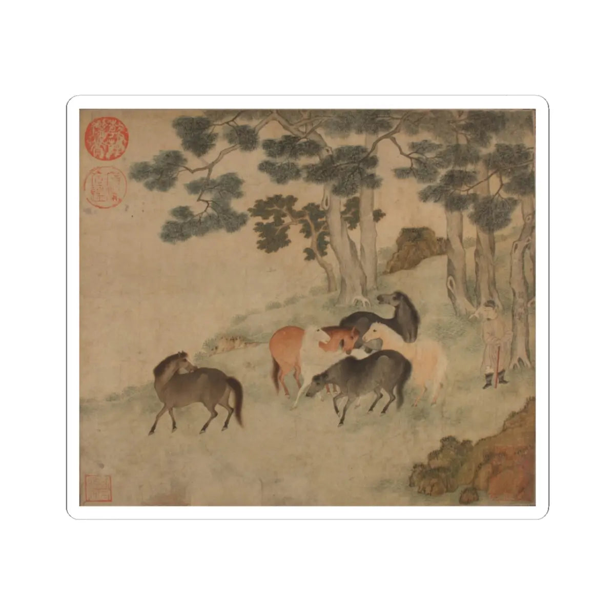 Unidentified artist - Horses in Landscape with Attendant - unknown - STICKER Vinyl Kiss-Cut Decal
