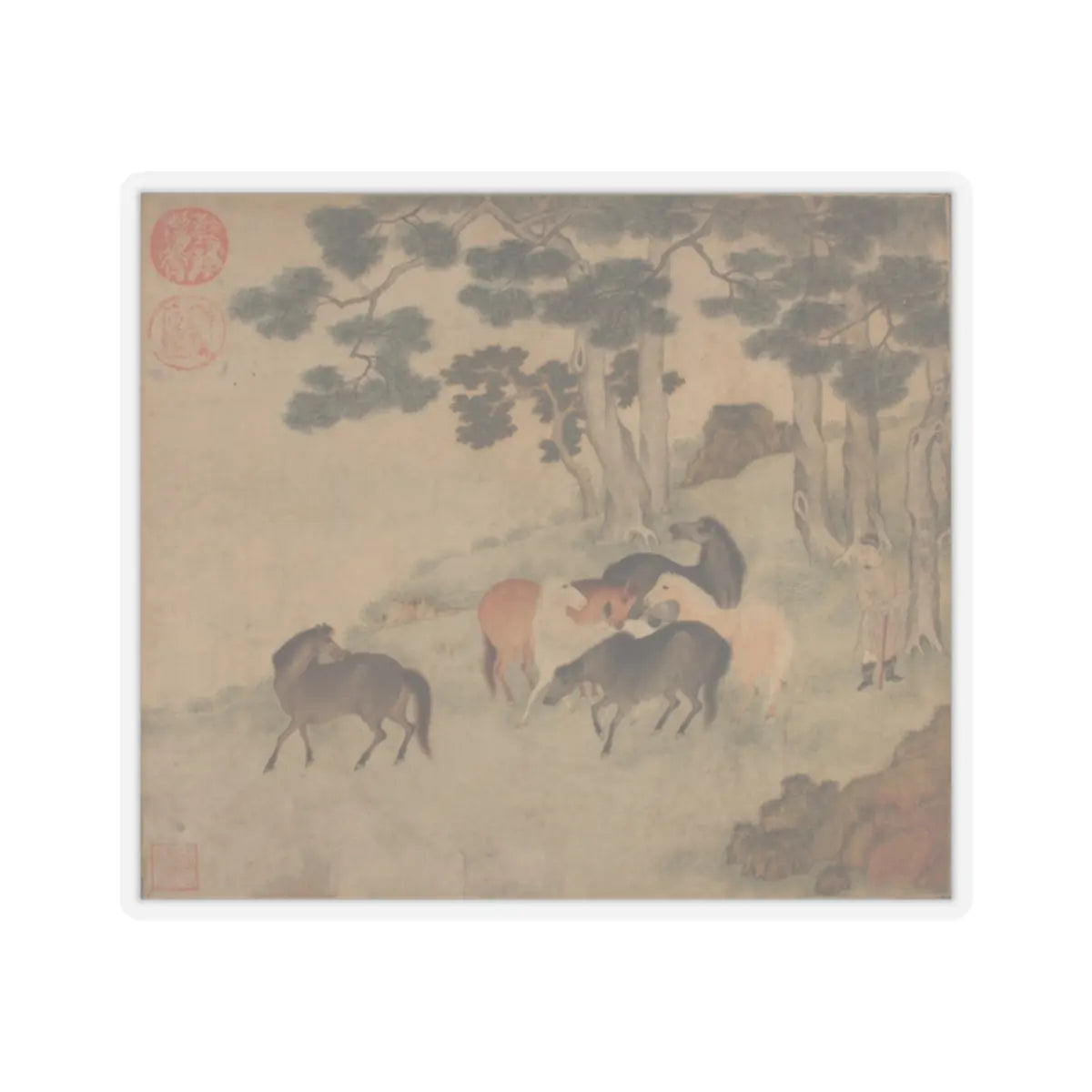 Unidentified artist - Horses in Landscape with Attendant - unknown - STICKER Vinyl Kiss-Cut Decal