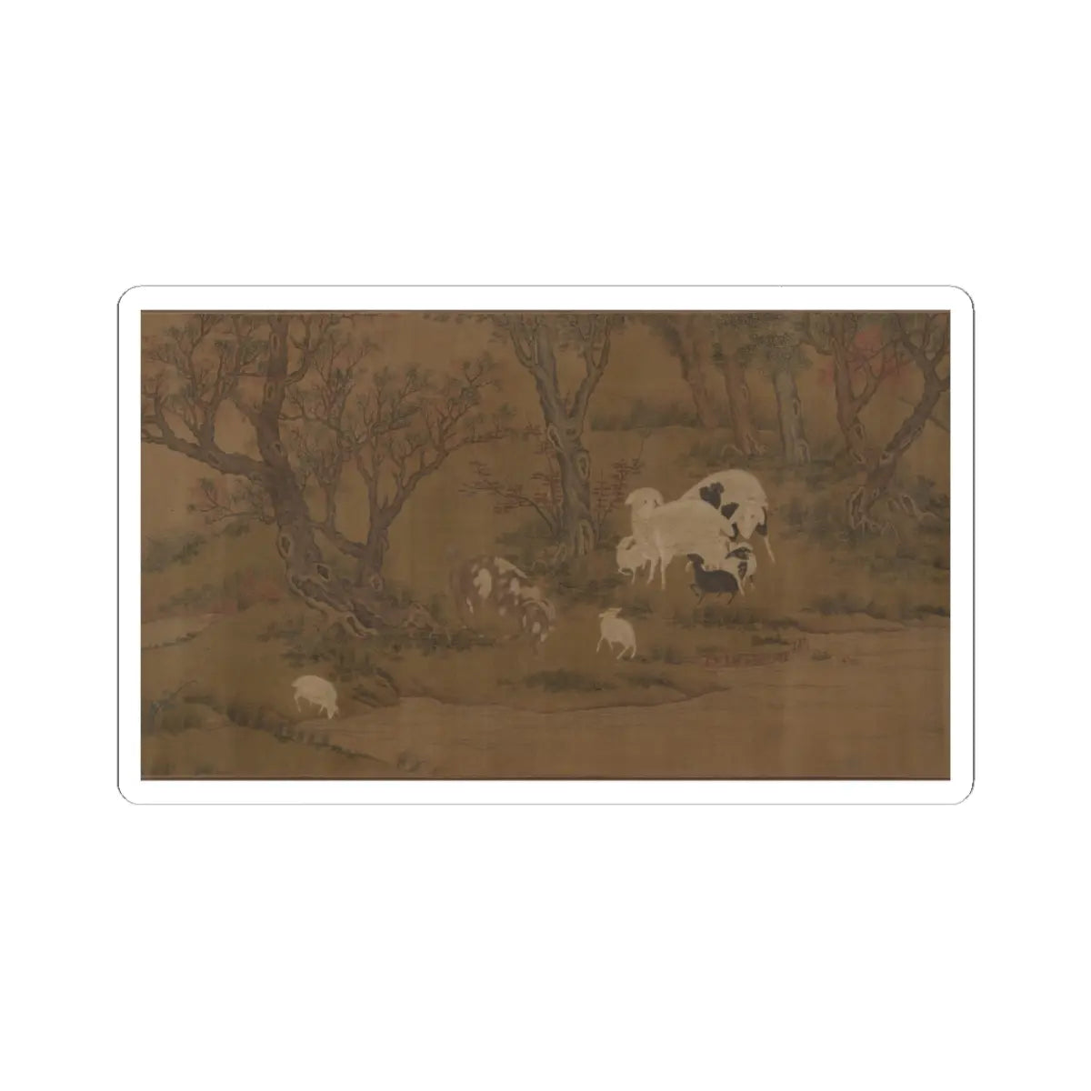 Unidentified artist - Landscape with goats - unknown v10 - STICKER Vinyl Kiss-Cut Decal