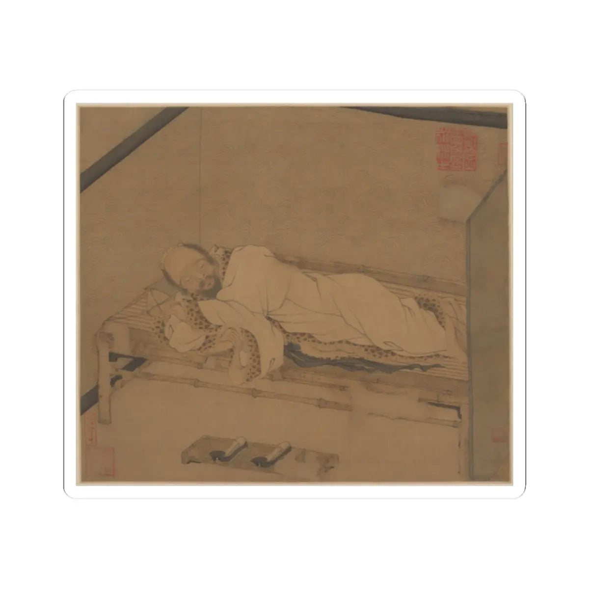Unidentified artist - Man sleeping on a bamboo couch - late 14th–15th century - STICKER Vinyl Kiss-Cut Decal
