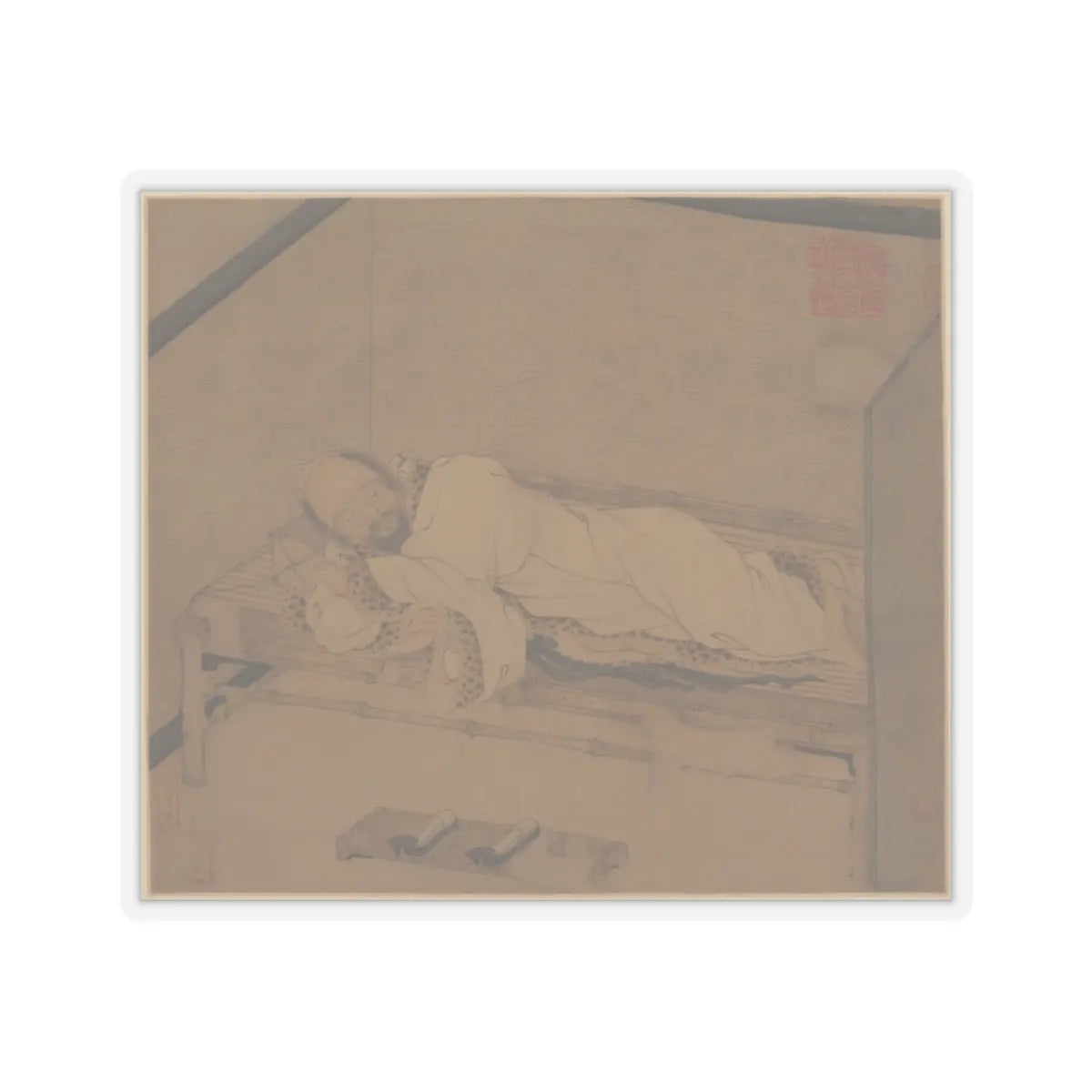 Unidentified artist - Man sleeping on a bamboo couch - late 14th–15th century - STICKER Vinyl Kiss-Cut Decal