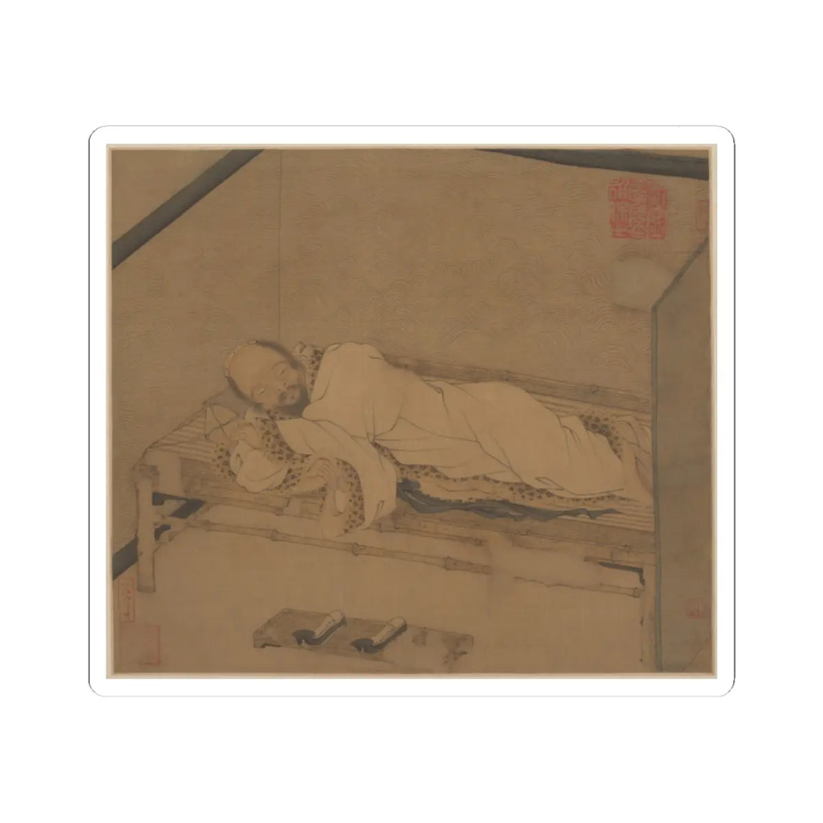 Unidentified artist - Man sleeping on a bamboo couch - late 14th–15th century - STICKER Vinyl Kiss-Cut Decal