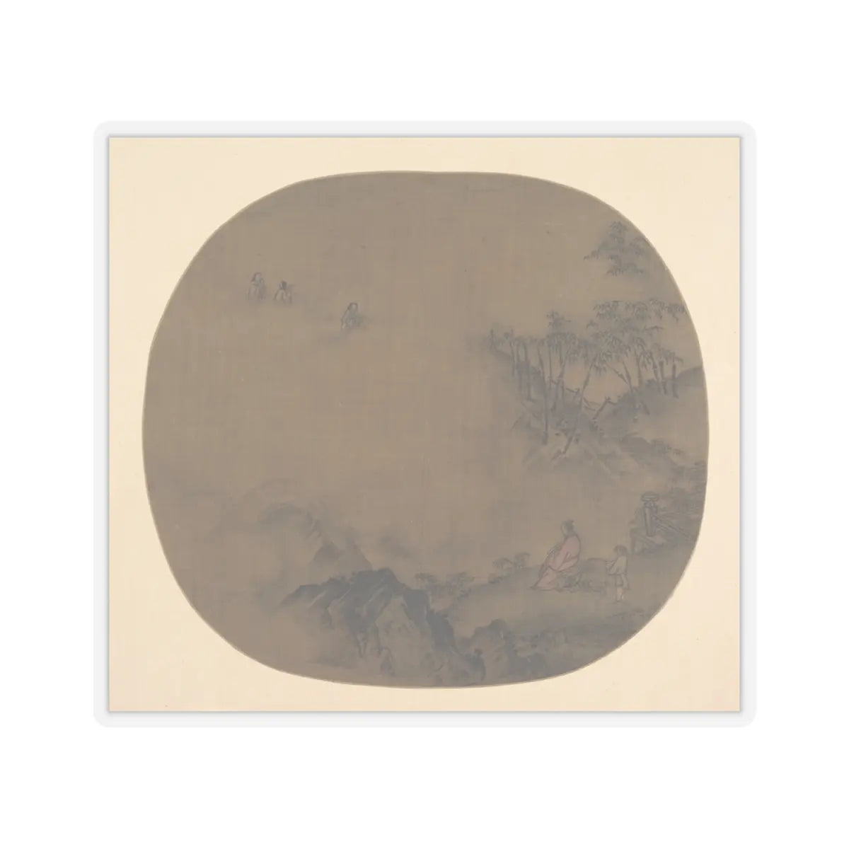 Unidentified artist - Misty Landscape with Scholars and Attendants - unknown - STICKER Vinyl Kiss-Cut Decal