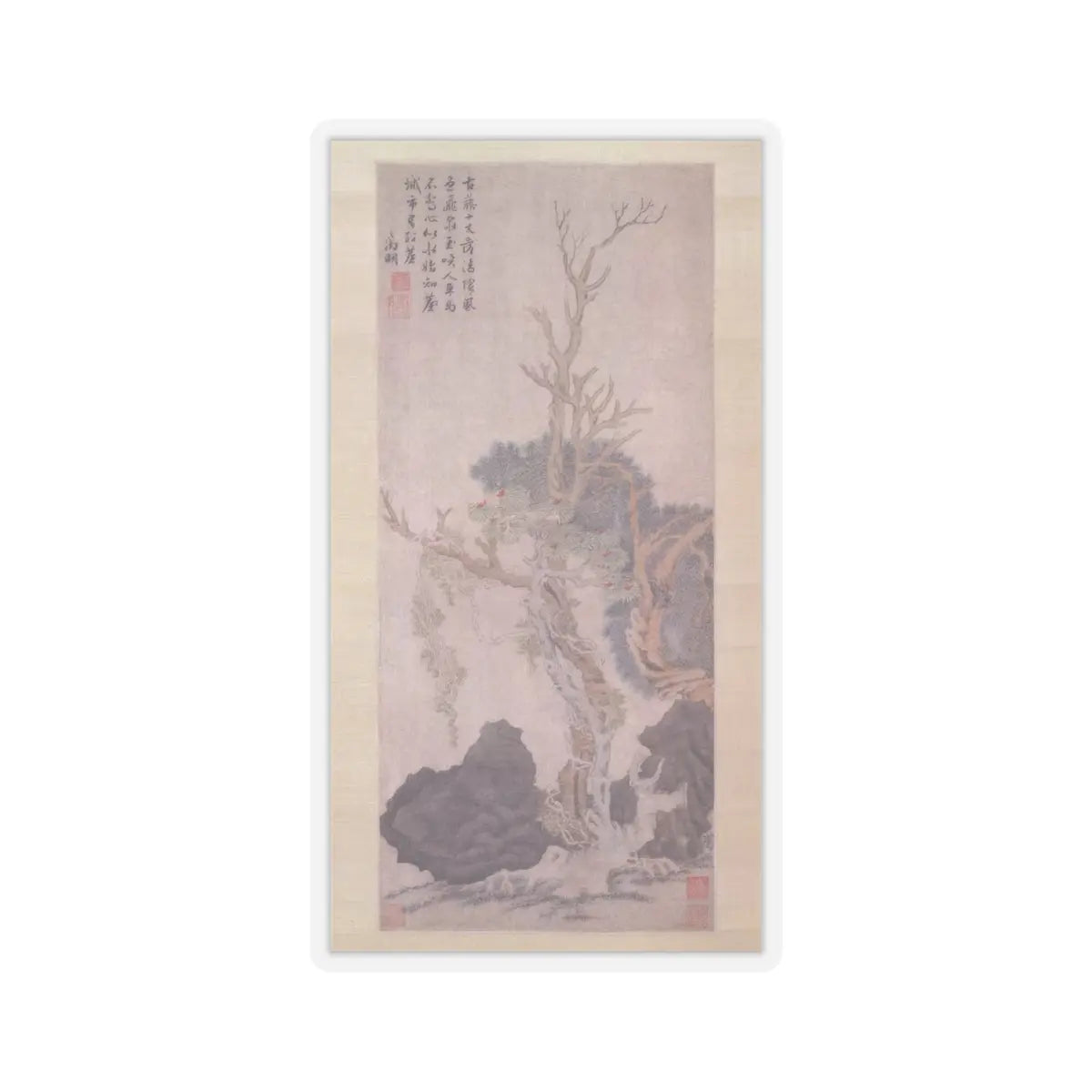 Unidentified artist - Old Wisteria among Trees and Rocks - unknown - STICKER Vinyl Kiss-Cut Decal