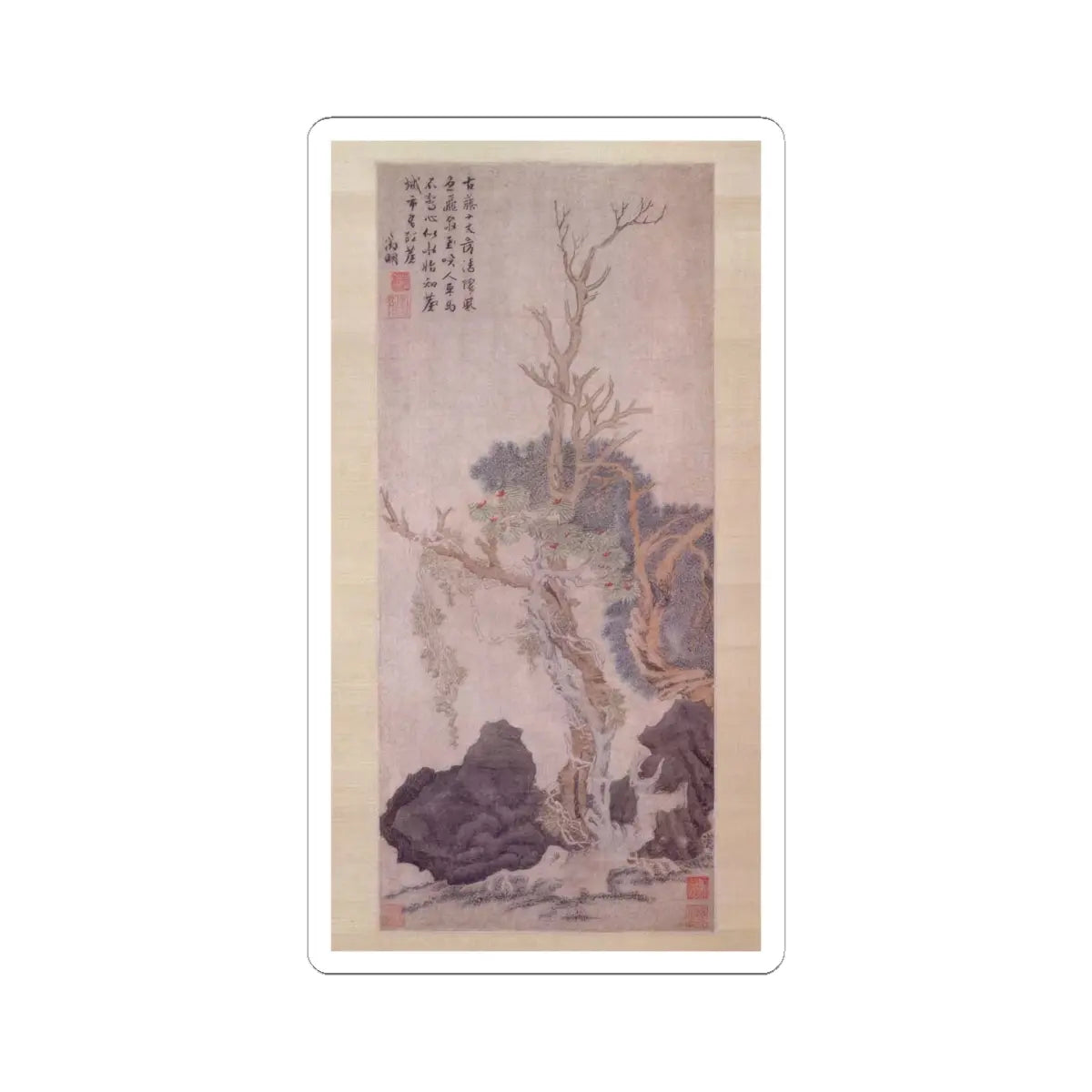 Unidentified artist - Old Wisteria among Trees and Rocks - unknown - STICKER Vinyl Kiss-Cut Decal
