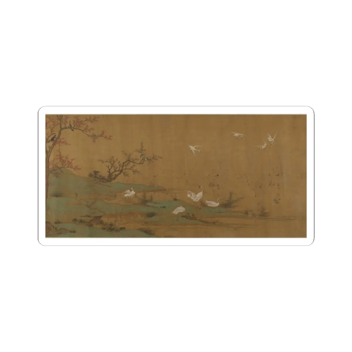 Unidentified artist - River Scene with Birds and Bamboo - unknown v6 - STICKER Vinyl Kiss-Cut Decal