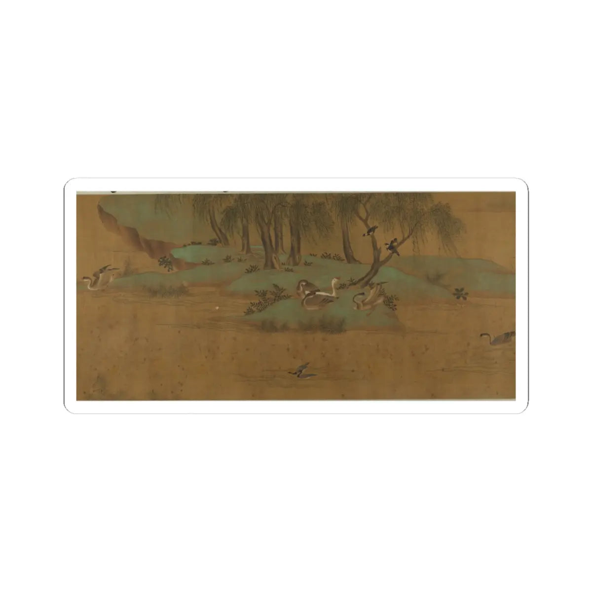 Unidentified artist - River Scene with Birds and Bamboo - unknown v9 - STICKER Vinyl Kiss-Cut Decal