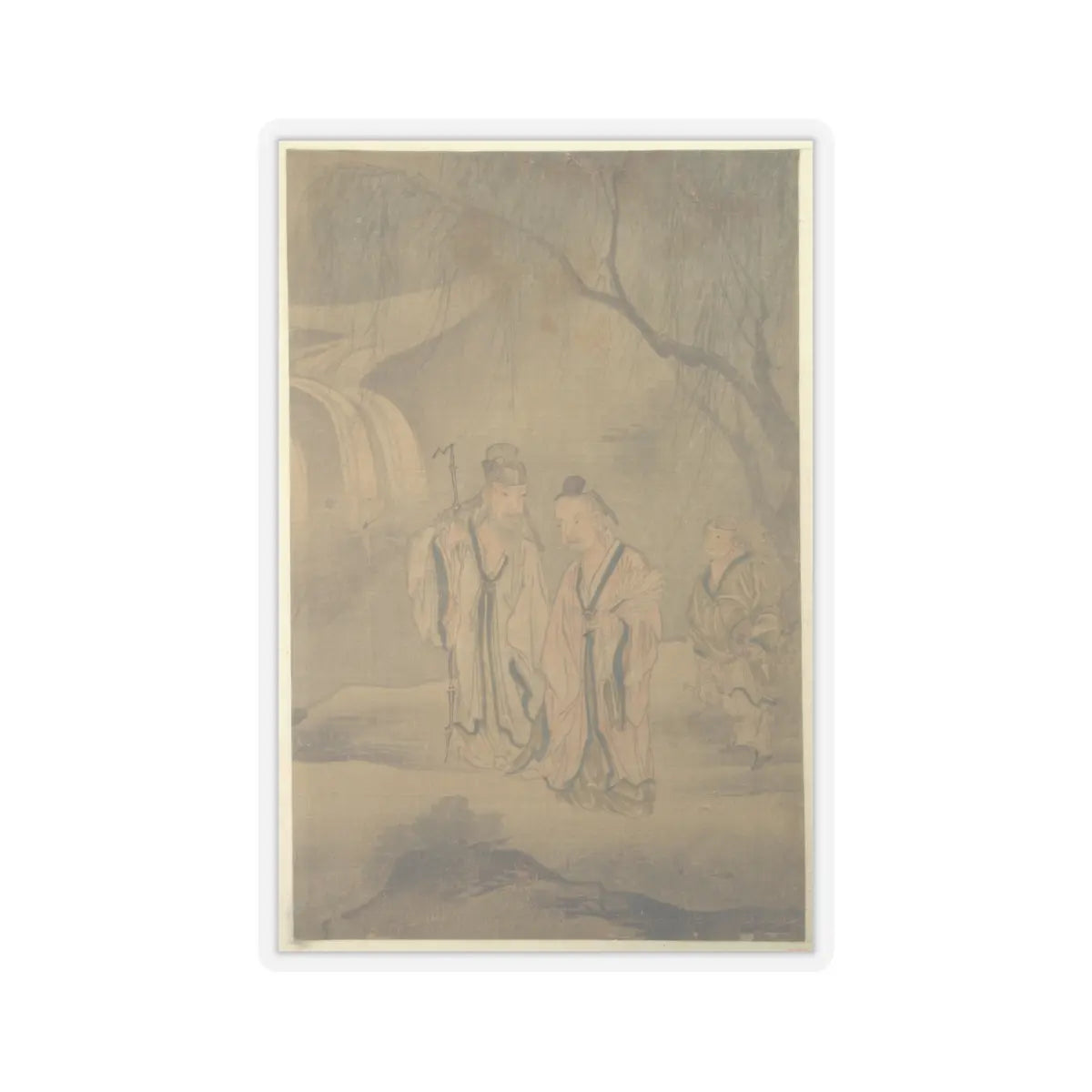 Unidentified artist - Scholars Strolling by the Waterfall - ca. 1650 - STICKER Vinyl Kiss-Cut Decal