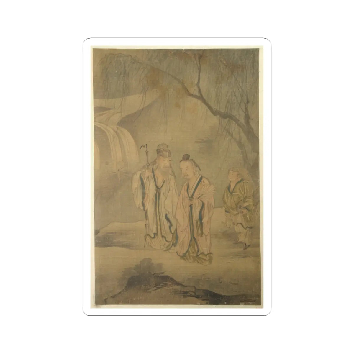 Unidentified artist - Scholars Strolling by the Waterfall - ca. 1650 - STICKER Vinyl Kiss-Cut Decal