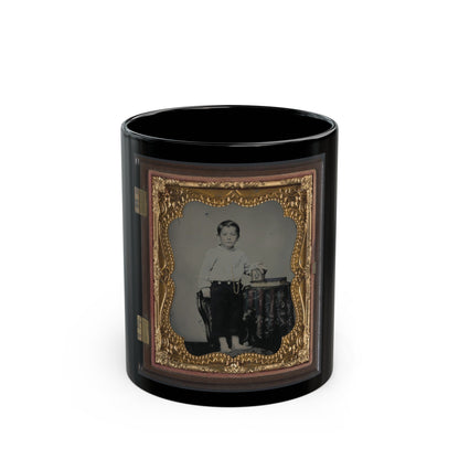 Unidentified Boy Holding Cased Photograph Of Soldier In Confederate Uniform Atop A Bible (U.S. Civil War) Black Coffee Mug-11oz-The Sticker Space