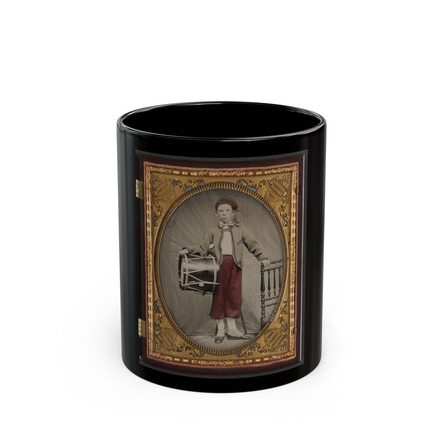 Unidentified Boy In Union Zouave Uniform With Drum (1) (U.S. Civil War) Black Coffee Mug-11oz-The Sticker Space