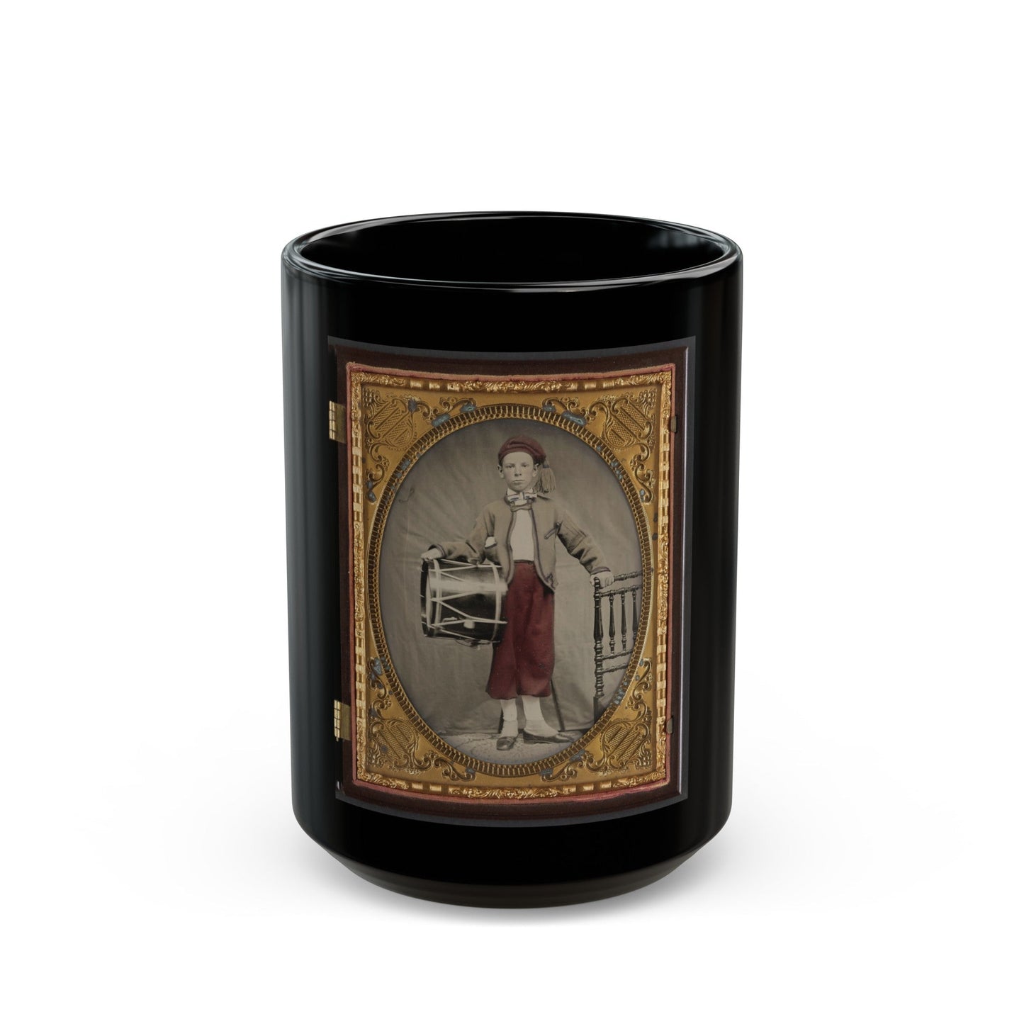 Unidentified Boy In Union Zouave Uniform With Drum (1) (U.S. Civil War) Black Coffee Mug-15oz-The Sticker Space