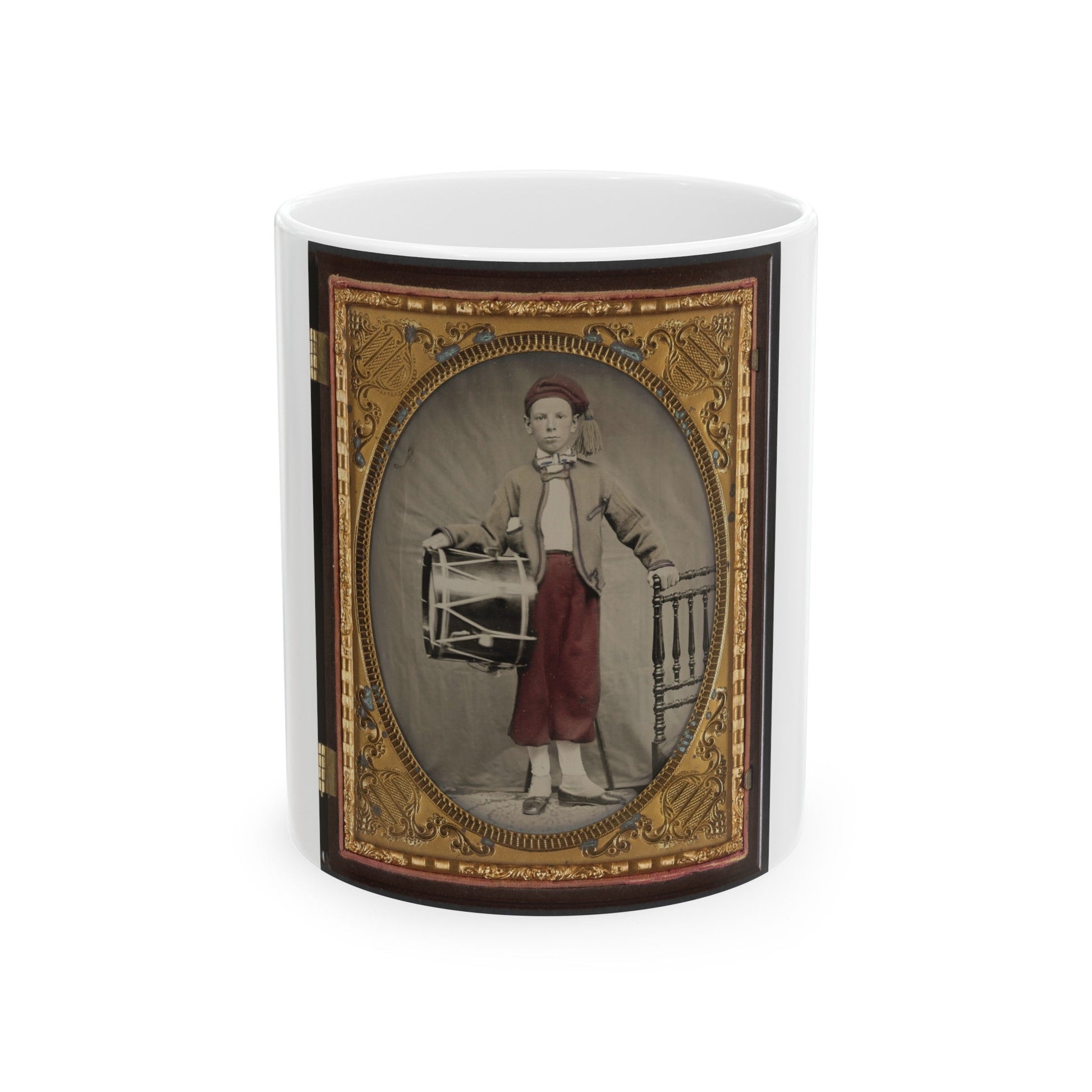 Unidentified Boy In Union Zouave Uniform With Drum (1) (U.S. Civil War) White Coffee Mug-11oz-The Sticker Space