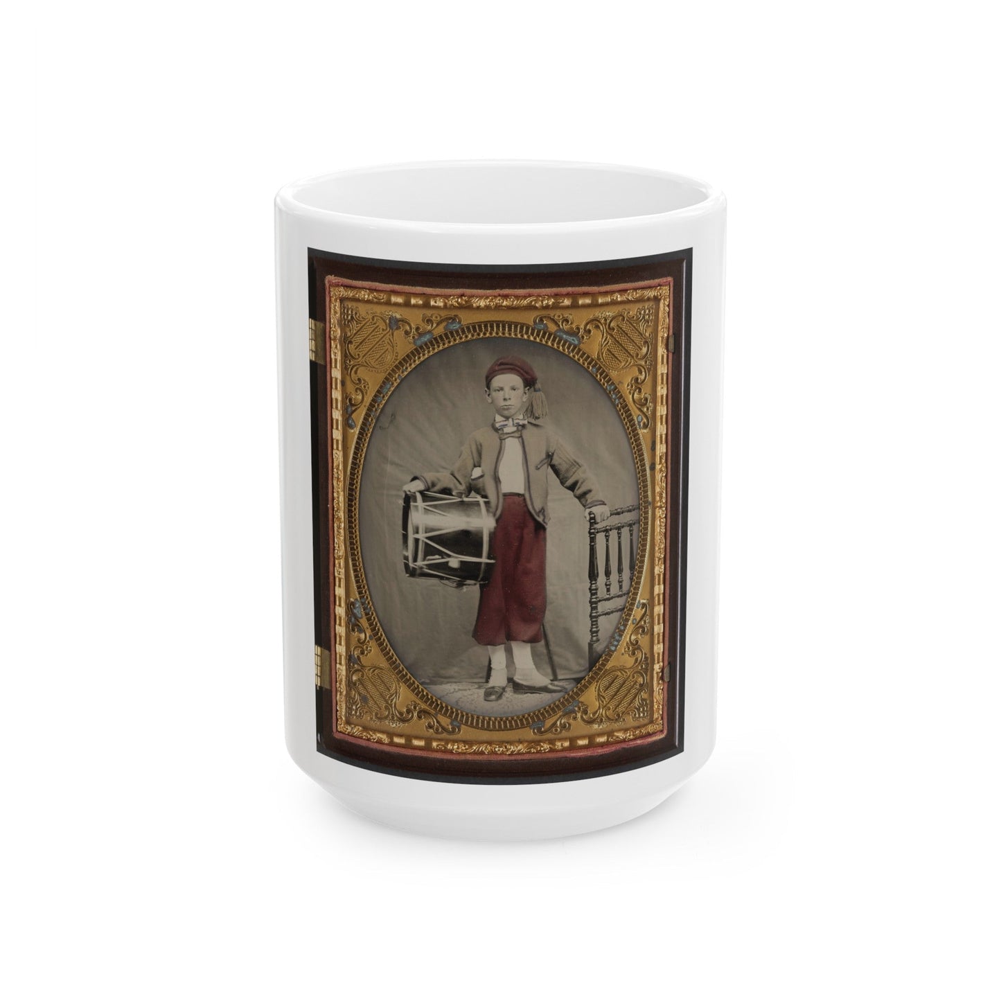 Unidentified Boy In Union Zouave Uniform With Drum (1) (U.S. Civil War) White Coffee Mug-15oz-The Sticker Space