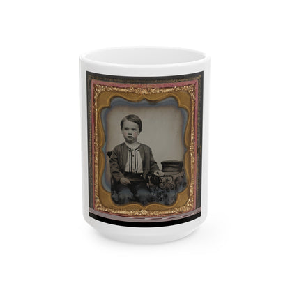 Unidentified Boy In Zouave-Style Shirt With Engineer's Cap (1) (U.S. Civil War) White Coffee Mug-15oz-The Sticker Space