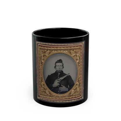 Unidentified Cavalry Soldier In Union Frock Coat With Remington New Model Army Revolver (U.S. Civil War) Black Coffee Mug-11oz-The Sticker Space