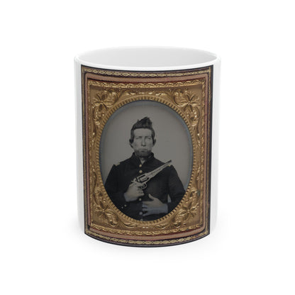 Unidentified Cavalry Soldier In Union Frock Coat With Remington New Model Army Revolver (U.S. Civil War) White Coffee Mug-11oz-The Sticker Space