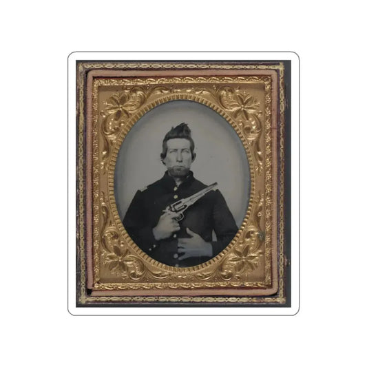 Unidentified Cavalry Soldier In Union Frock Coat With Remington New Model Army Revolver (U.S. Civil War) STICKER Vinyl Die-Cut Decal White Die-Cut 2 Inch - The Sticker Space