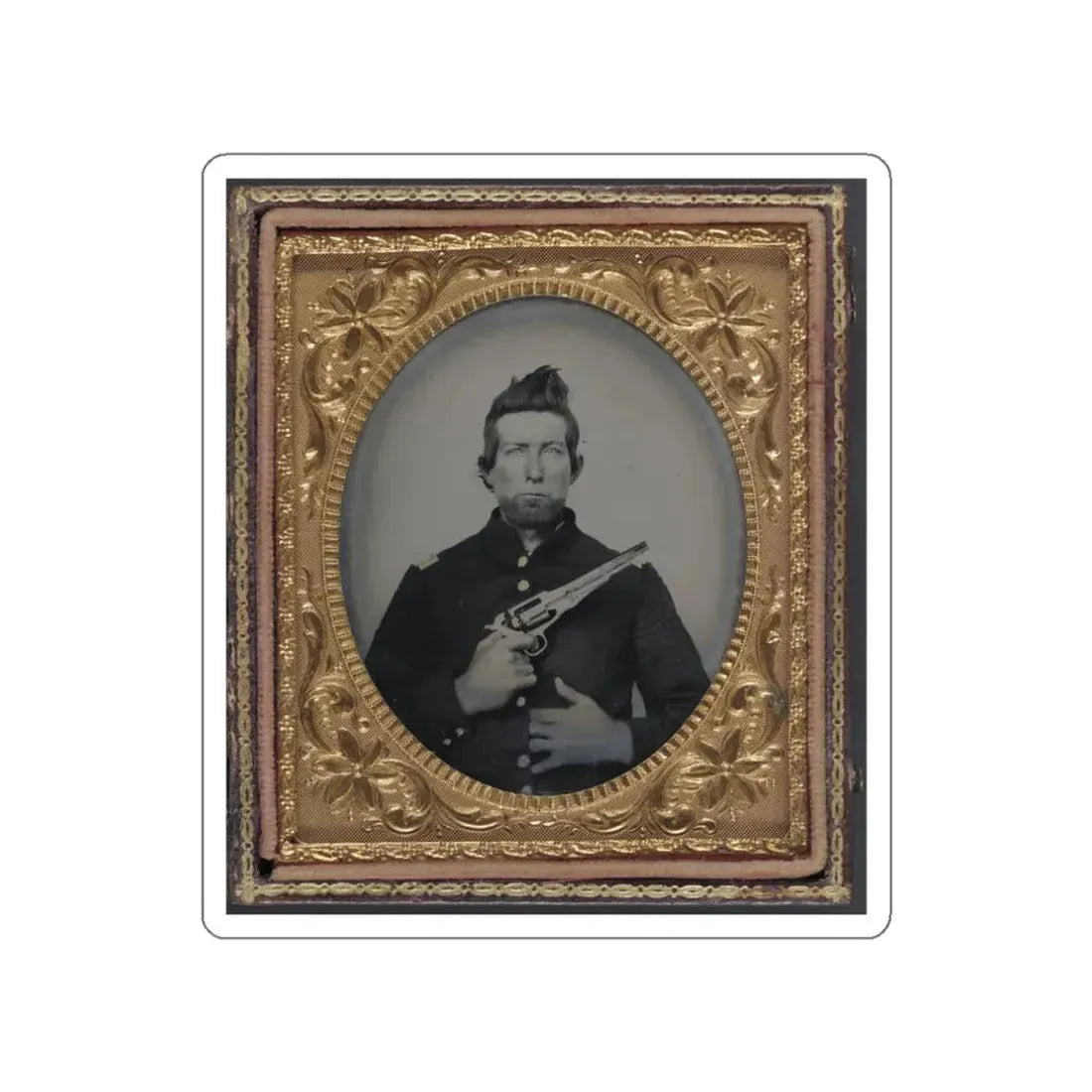 Unidentified Cavalry Soldier In Union Frock Coat With Remington New Model Army Revolver (U.S. Civil War) STICKER Vinyl Die-Cut Decal White Die-Cut 3 Inch - The Sticker Space