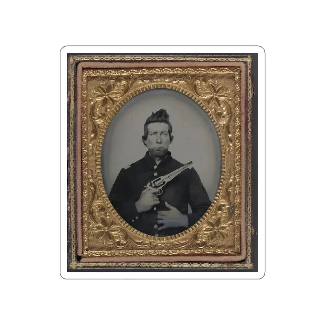 Unidentified Cavalry Soldier In Union Frock Coat With Remington New Model Army Revolver (U.S. Civil War) STICKER Vinyl Die-Cut Decal White Die-Cut 4 Inch - The Sticker Space