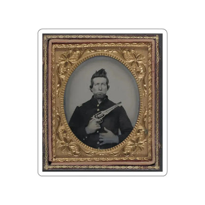 Unidentified Cavalry Soldier In Union Frock Coat With Remington New Model Army Revolver (U.S. Civil War) STICKER Vinyl Die-Cut Decal White Die-Cut 5 Inch - The Sticker Space