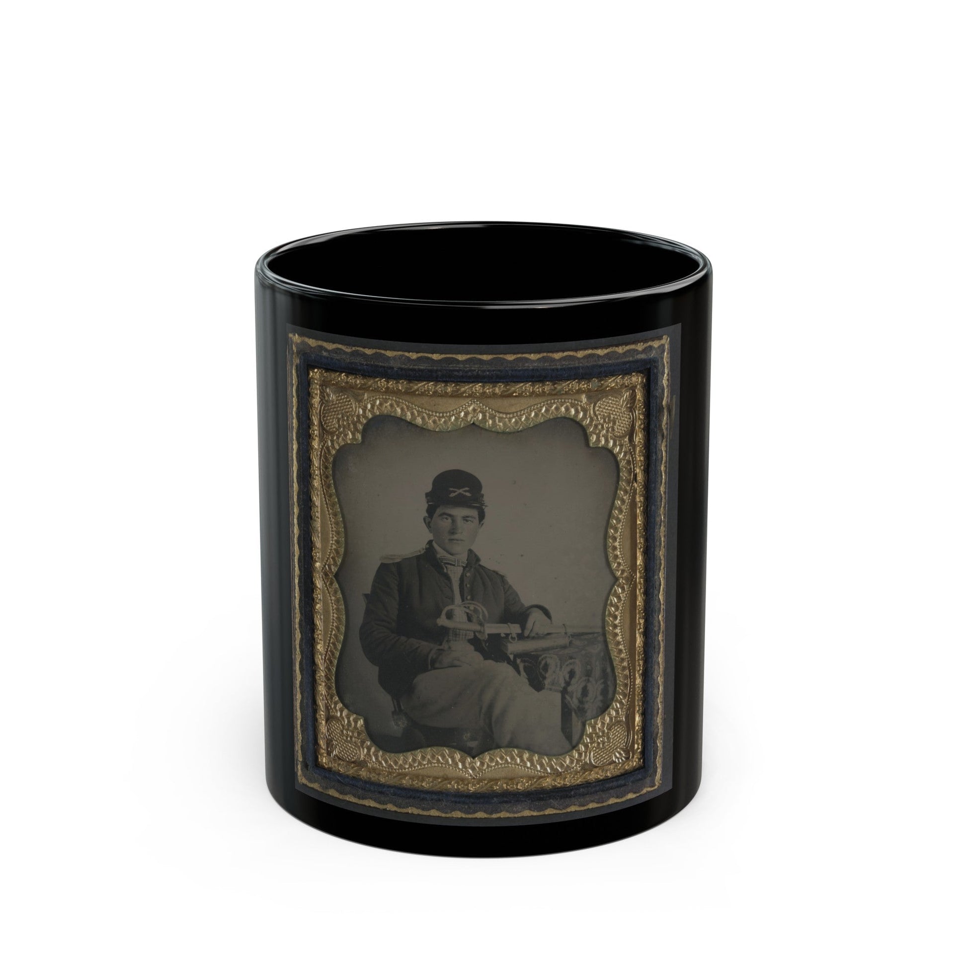 Unidentified Cavalry Soldier In Union Shell Jacket And Forage Cap With 1840 Cavalry Saber (U.S. Civil War) Black Coffee Mug-11oz-The Sticker Space