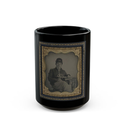 Unidentified Cavalry Soldier In Union Shell Jacket And Forage Cap With 1840 Cavalry Saber (U.S. Civil War) Black Coffee Mug-15oz-The Sticker Space