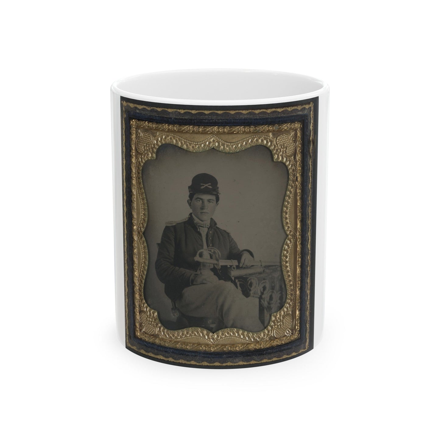 Unidentified Cavalry Soldier In Union Shell Jacket And Forage Cap With 1840 Cavalry Saber (U.S. Civil War) White Coffee Mug-11oz-The Sticker Space