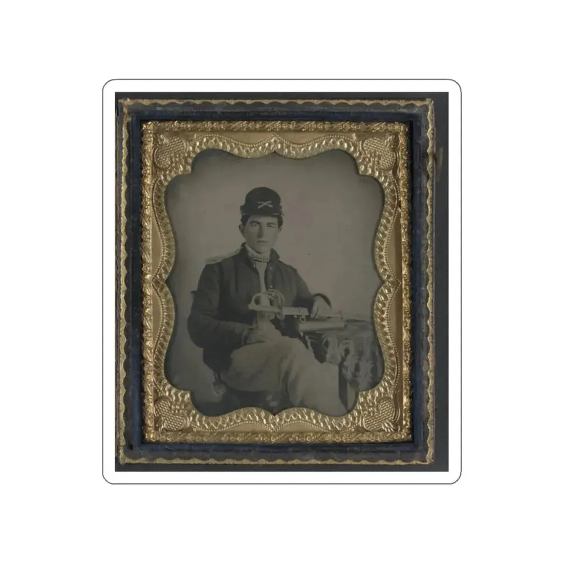 Unidentified Cavalry Soldier In Union Shell Jacket And Forage Cap With 1840 Cavalry Saber (U.S. Civil War) STICKER Vinyl Die-Cut Decal White Die-Cut 2 Inch - The Sticker Space