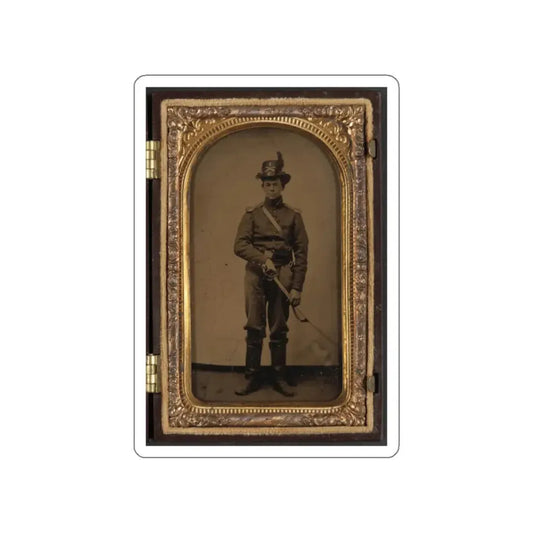 Unidentified Cavalry Soldier In Union Uniform And Co. C, 1st Regiment Hardee Hat With Sword (U.S. Civil War) STICKER Vinyl Die-Cut Decal White Die-Cut 2 Inch - The Sticker Space