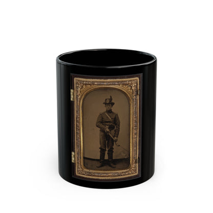 Unidentified Cavalry Soldier In Union Uniform And Co. C, 1st Regiment Hardee Hat With Sword (U.S. Civil War) Black Coffee Mug-11oz-The Sticker Space