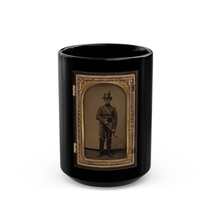 Unidentified Cavalry Soldier In Union Uniform And Co. C, 1st Regiment Hardee Hat With Sword (U.S. Civil War) Black Coffee Mug-15oz-The Sticker Space