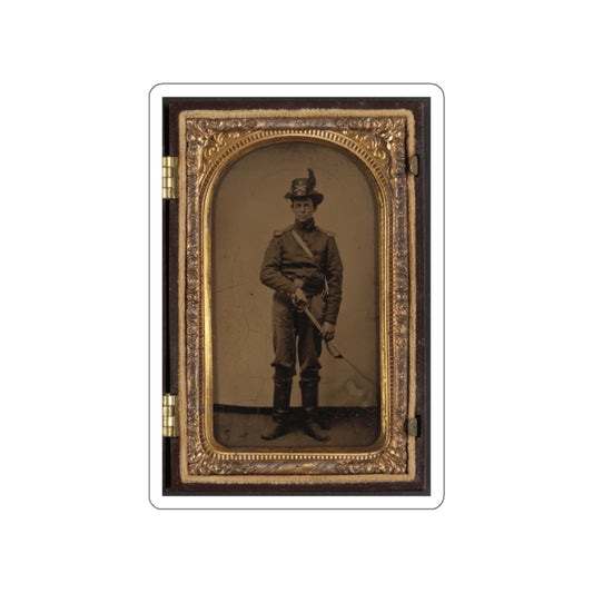 Unidentified Cavalry Soldier In Union Uniform And Co. C, 1st Regiment Hardee Hat With Sword (U.S. Civil War) STICKER Vinyl Die-Cut Decal-White-The Sticker Space