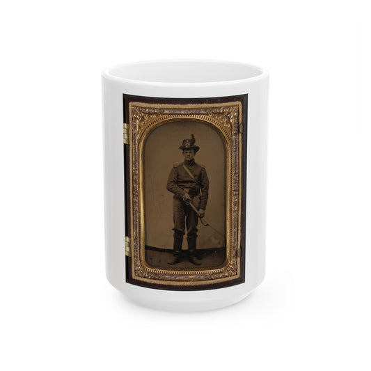 Unidentified Cavalry Soldier In Union Uniform And Co. C, 1st Regiment Hardee Hat With Sword (U.S. Civil War) White Coffee Mug-15oz-The Sticker Space