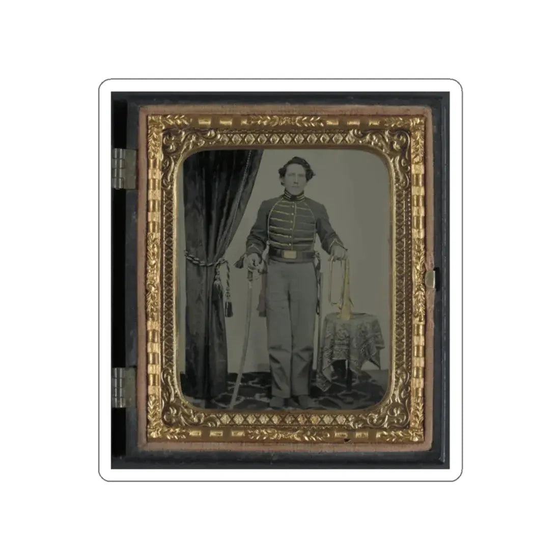 Unidentified Cavalry Soldier In Union Uniform With Bugle And Sword (U.S. Civil War) STICKER Vinyl Die-Cut Decal White Die-Cut 2 Inch - The Sticker Space