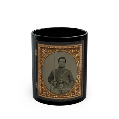 Unidentified Cavalry Soldier In Union Uniform With Two Revolvers And A Saber (U.S. Civil War) Black Coffee Mug-11oz-The Sticker Space