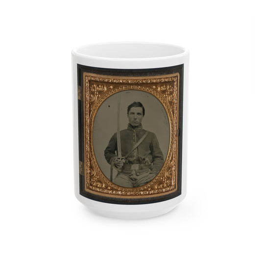 Unidentified Cavalry Soldier In Union Uniform With Two Revolvers And A Saber (U.S. Civil War) White Coffee Mug-15oz-The Sticker Space