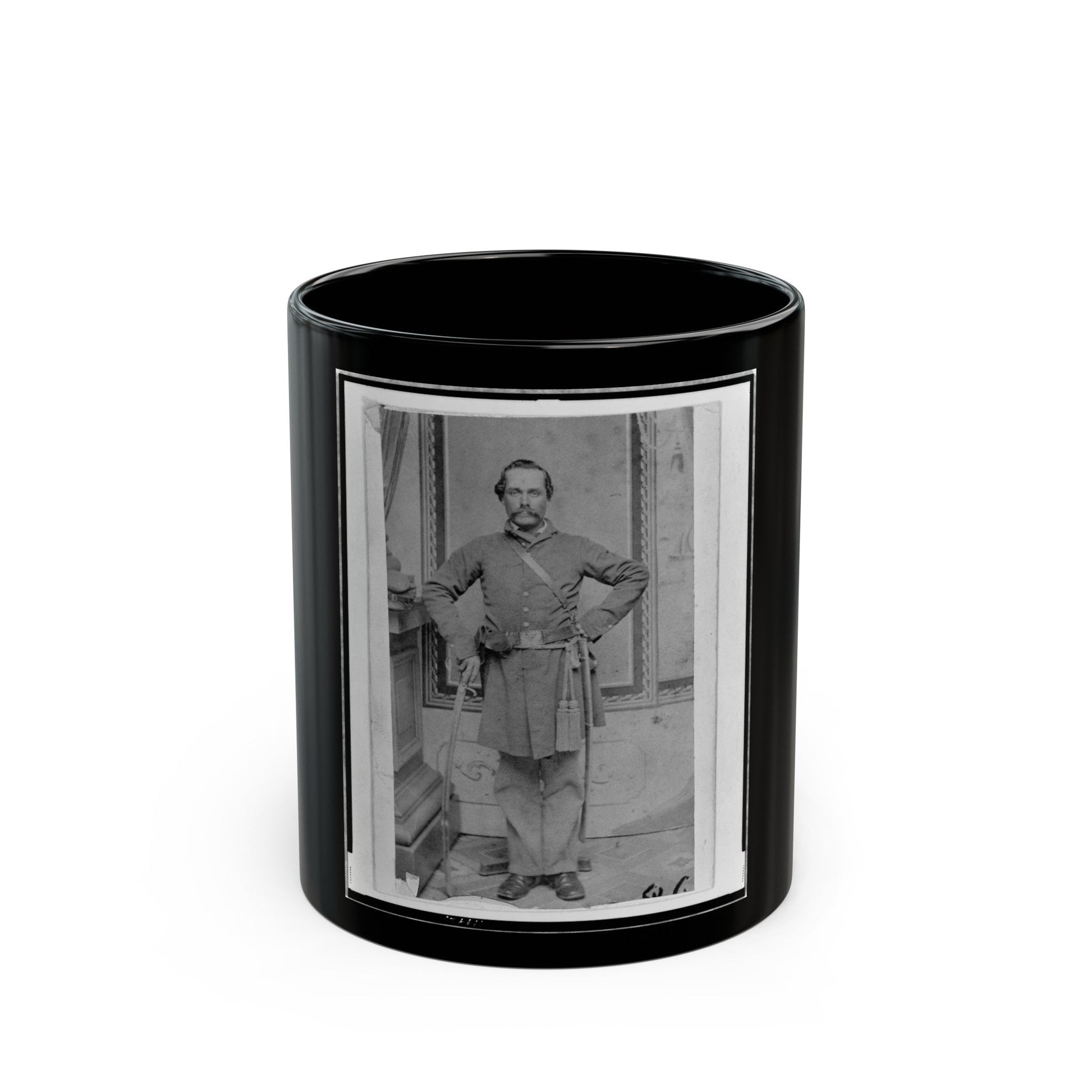 Unidentified Confederate( ) Officer, Full-Length Portrait, Standing, With Sword In Right Hand (U.S. Civil War) Black Coffee Mug-11oz-The Sticker Space