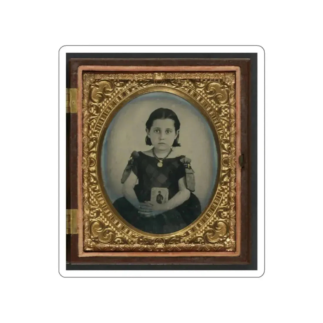 Unidentified Girl In Mourning Dress Holding Framed Photograph Of Her Father As A Cavalryman With Sword And Hardee Hat (U.S. Civil War) STICKER Vinyl Die-Cut Decal - The Sticker Space