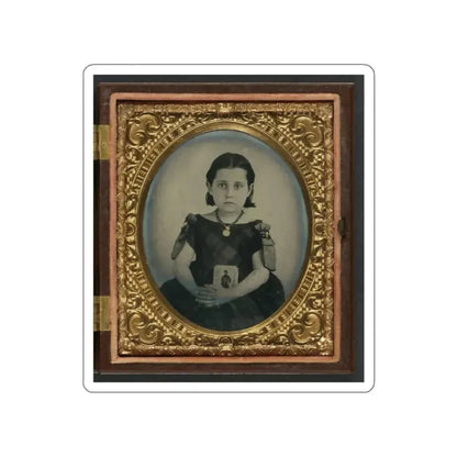 Unidentified Girl In Mourning Dress Holding Framed Photograph Of Her Father As A Cavalryman With Sword And Hardee Hat (U.S. Civil War) STICKER Vinyl Die-Cut Decal - The Sticker Space