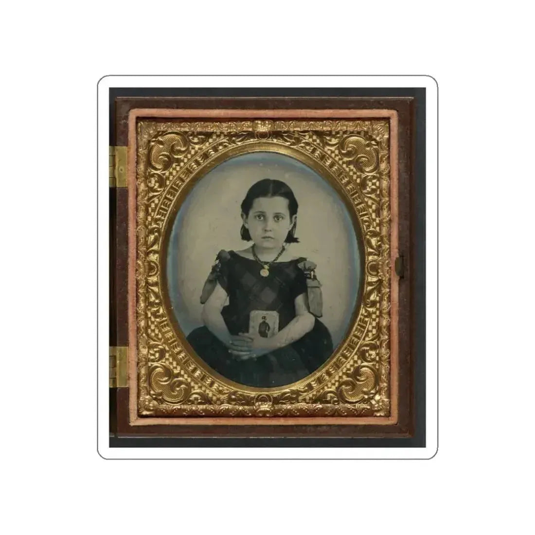 Unidentified Girl In Mourning Dress Holding Framed Photograph Of Her Father As A Cavalryman With Sword And Hardee Hat (U.S. Civil War) STICKER Vinyl Die-Cut Decal - The Sticker Space