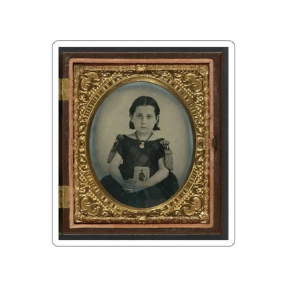 Unidentified Girl In Mourning Dress Holding Framed Photograph Of Her Father As A Cavalryman With Sword And Hardee Hat (U.S. Civil War) STICKER Vinyl Die-Cut Decal - The Sticker Space