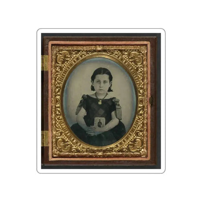 Unidentified Girl In Mourning Dress Holding Framed Photograph Of Her Father As A Cavalryman With Sword And Hardee Hat (U.S. Civil War) STICKER Vinyl Die-Cut Decal - The Sticker Space