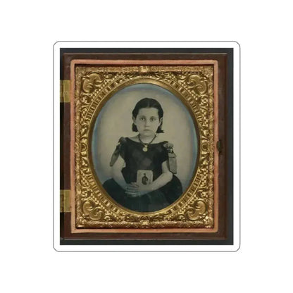 Unidentified Girl In Mourning Dress Holding Framed Photograph Of Her Father As A Cavalryman With Sword And Hardee Hat (U.S. Civil War) STICKER Vinyl Die-Cut Decal White Die-Cut 2 Inch - The Sticker Space