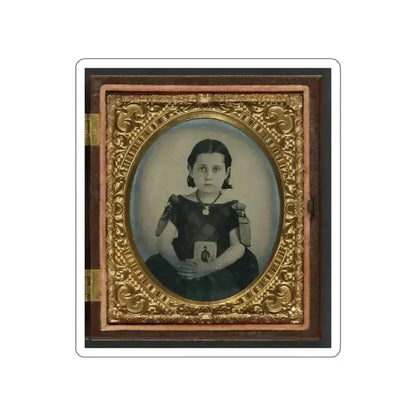 Unidentified Girl In Mourning Dress Holding Framed Photograph Of Her Father As A Cavalryman With Sword And Hardee Hat (U.S. Civil War) STICKER Vinyl Die-Cut Decal White Die-Cut 5 Inch - The Sticker Space