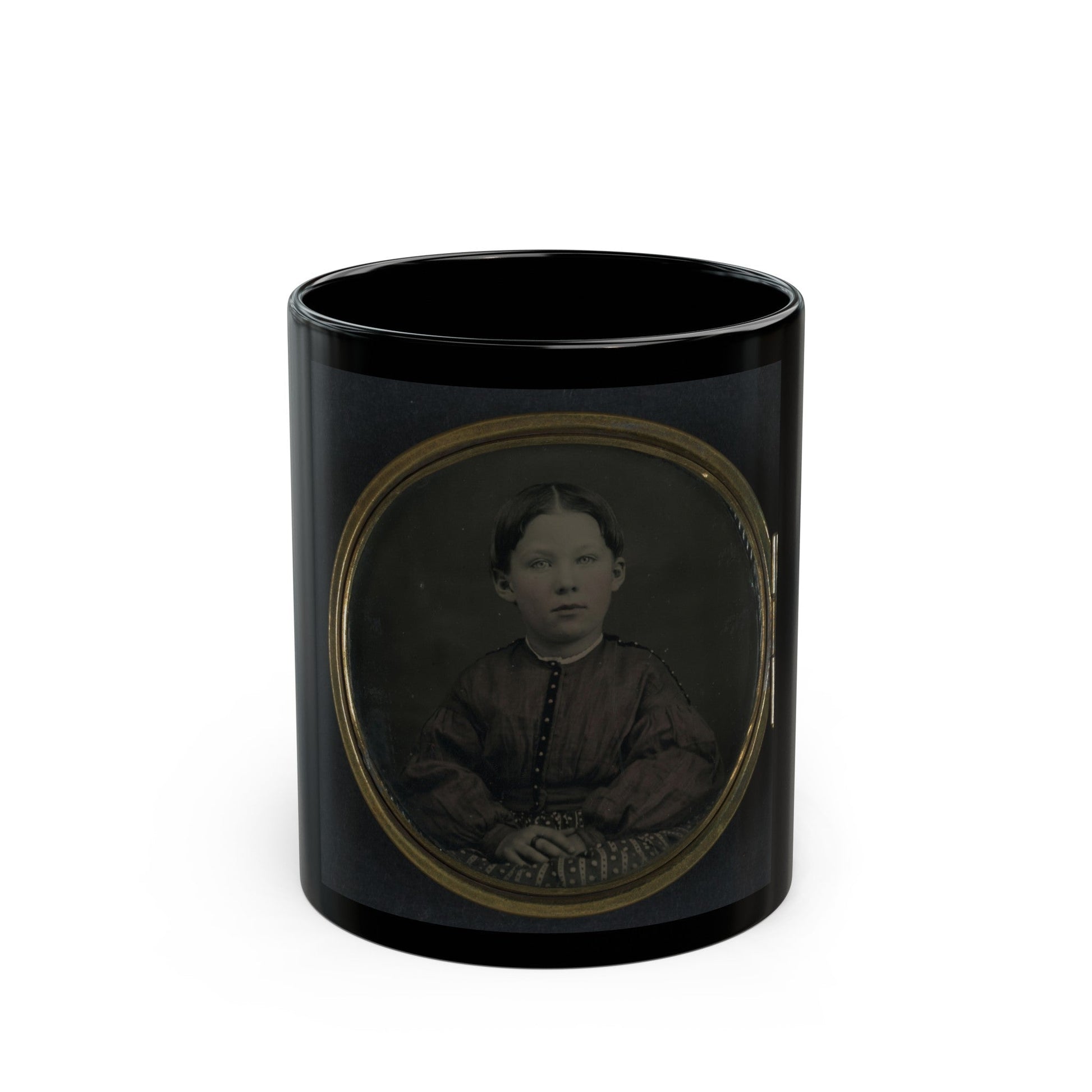 Unidentified Girl Seated In Dress (U.S. Civil War) Black Coffee Mug-11oz-The Sticker Space