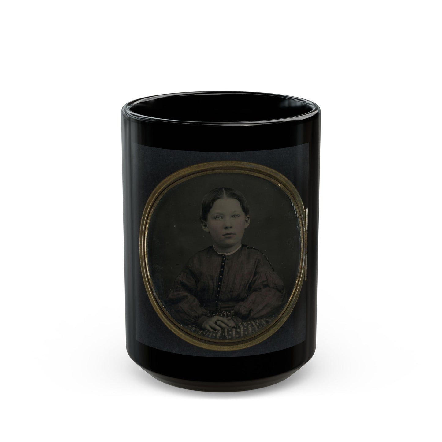 Unidentified Girl Seated In Dress (U.S. Civil War) Black Coffee Mug-15oz-The Sticker Space