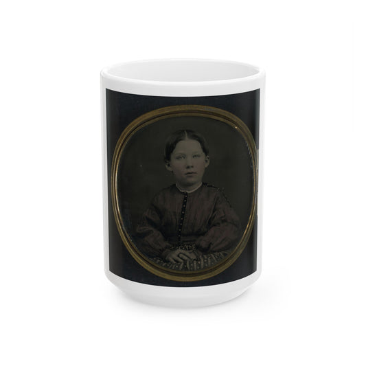 Unidentified Girl Seated In Dress (U.S. Civil War) White Coffee Mug-15oz-The Sticker Space