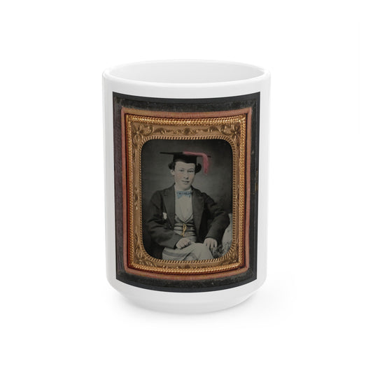 Unidentified Graduating Cadet In Military Trousers And Mortarboard (U.S. Civil War) White Coffee Mug-15oz-The Sticker Space